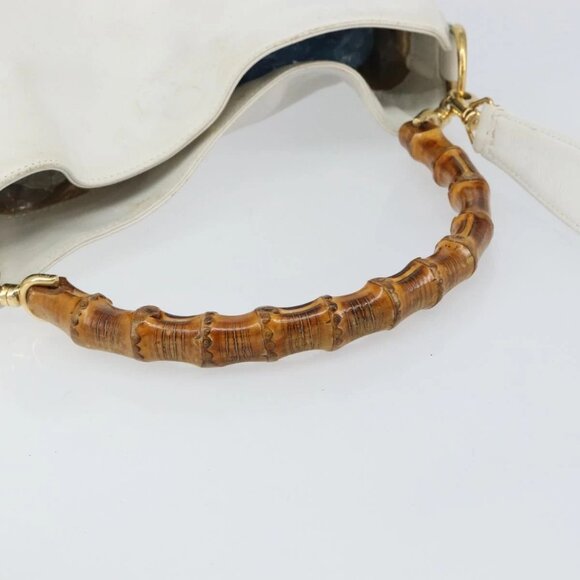 GUCCI Bamboo Hand Bag Leather 2way White Gold - Picture 6 of 15
